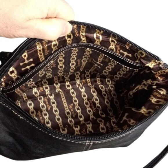 Tignanello Shoulder Hobo Bag Black Leather Chain Print Lining Adjustable Strap - Picture 11 of 13